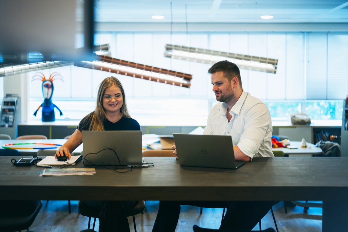 Rebels werken samen achter laptops